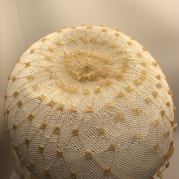 vintage Bucket Hat ivory straw with Yellow netting main image 8